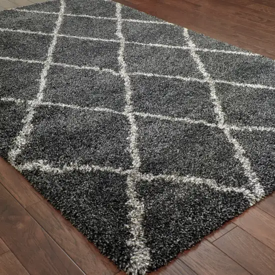 Charcoal And Grey Geometric Shag Power Loom Stain Resistant Area Rug Photo 4