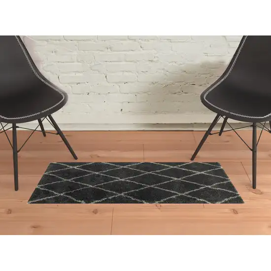 Charcoal And Grey Geometric Shag Power Loom Stain Resistant Area Rug Photo 2