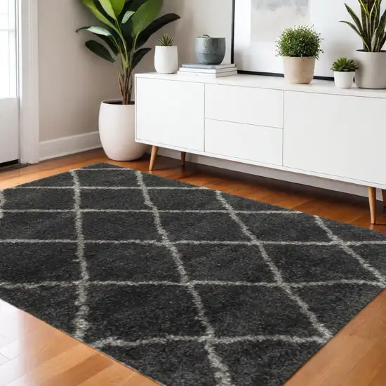 Charcoal And Grey Geometric Shag Power Loom Stain Resistant Area Rug Photo 6