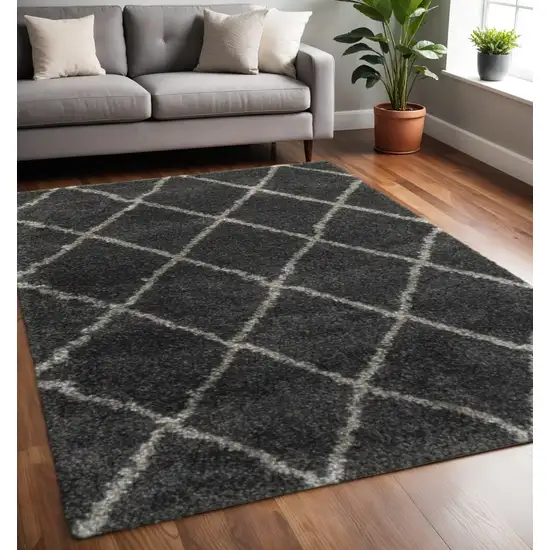 Charcoal And Grey Geometric Shag Power Loom Stain Resistant Area Rug Photo 1