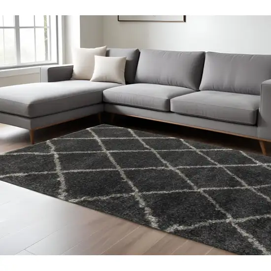 6' X 9' Charcoal And Grey Geometric Shag Power Loom Stain Resistant Area Rug Photo 1