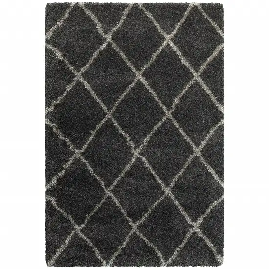 6' X 9' Charcoal And Grey Geometric Shag Power Loom Stain Resistant Area Rug Photo 2