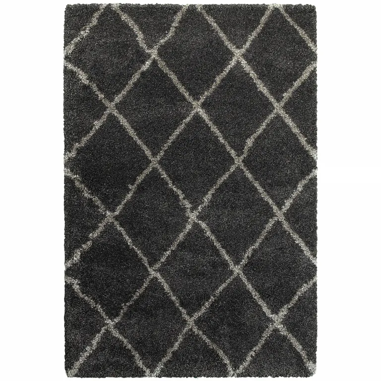 Charcoal And Grey Geometric Shag Power Loom Stain Resistant Area Rug Photo 2