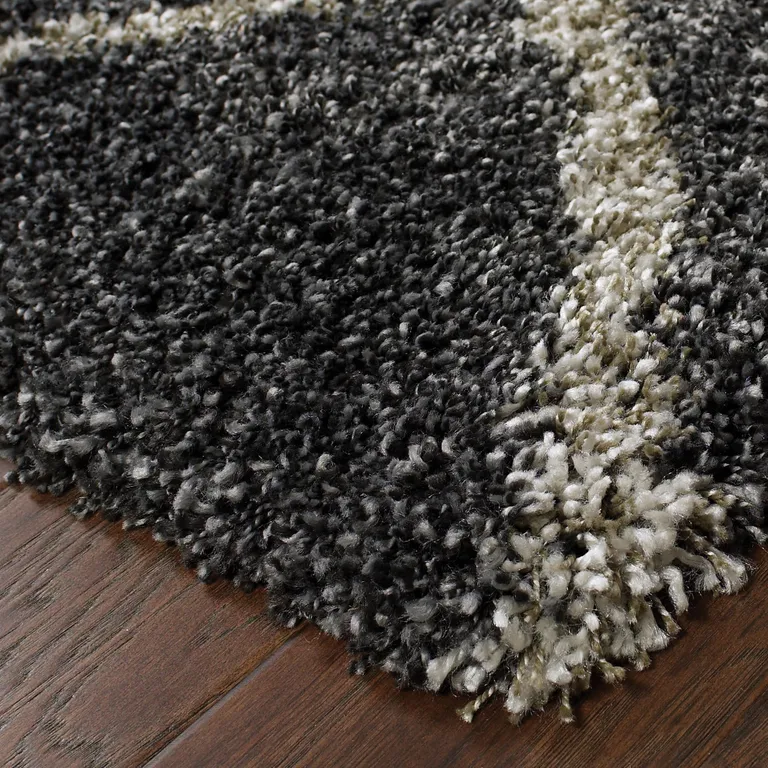 Charcoal And Grey Geometric Shag Power Loom Stain Resistant Area Rug Photo 4