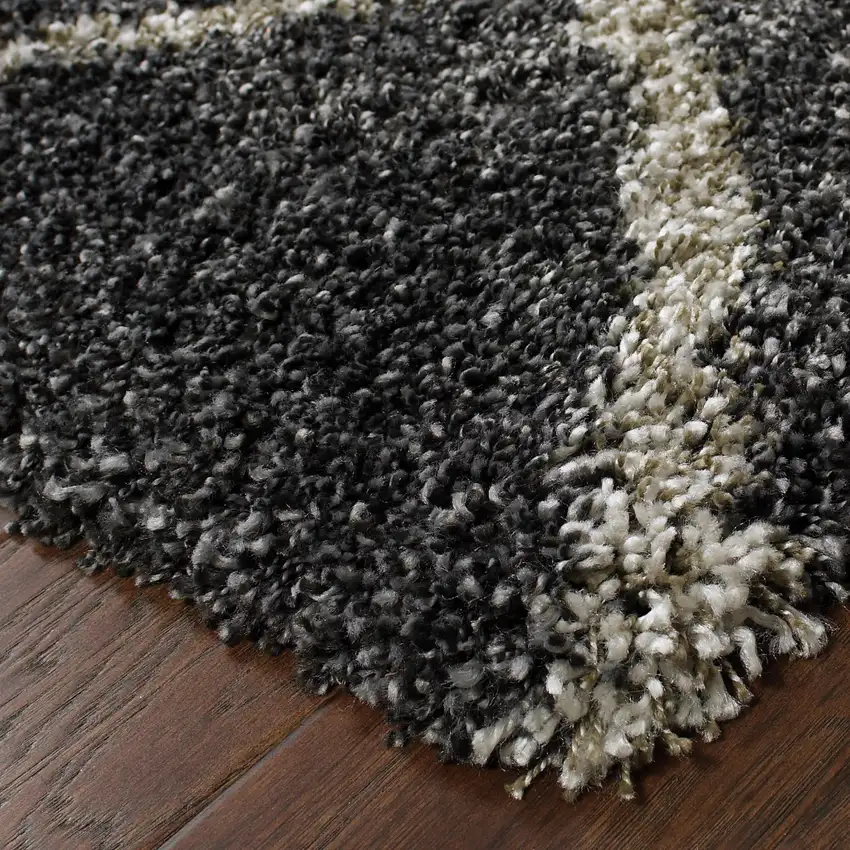 6' X 9' Charcoal And Grey Geometric Shag Power Loom Stain Resistant Area Rug Photo 4
