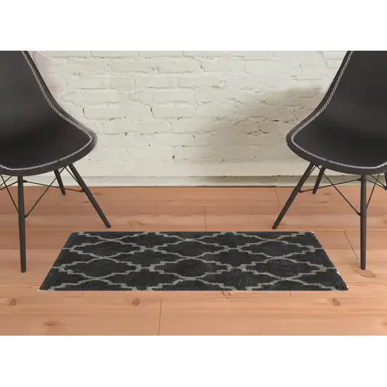 Charcoal And Grey Geometric Shag Power Loom Stain Resistant Area Rug Photo 2