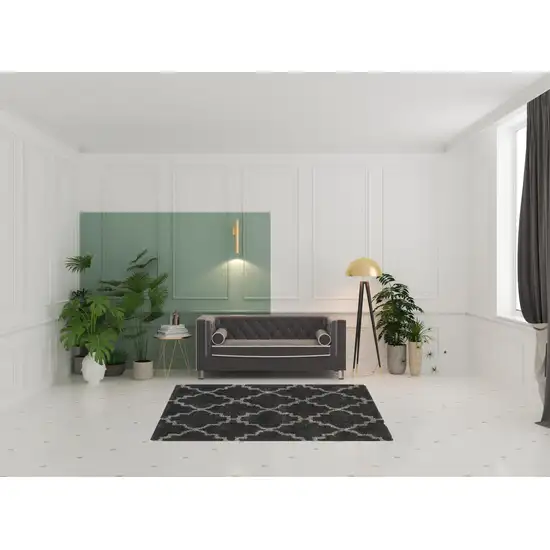 Charcoal And Grey Geometric Shag Power Loom Stain Resistant Area Rug Photo 2