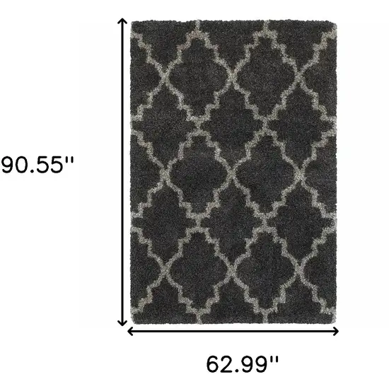 Charcoal And Grey Geometric Shag Power Loom Stain Resistant Area Rug Photo 5