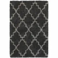 Photo of Charcoal And Grey Geometric Shag Power Loom Stain Resistant Area Rug