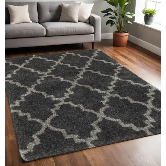 Charcoal And Grey Geometric Shag Power Loom Stain Resistant Area Rug Photo 1