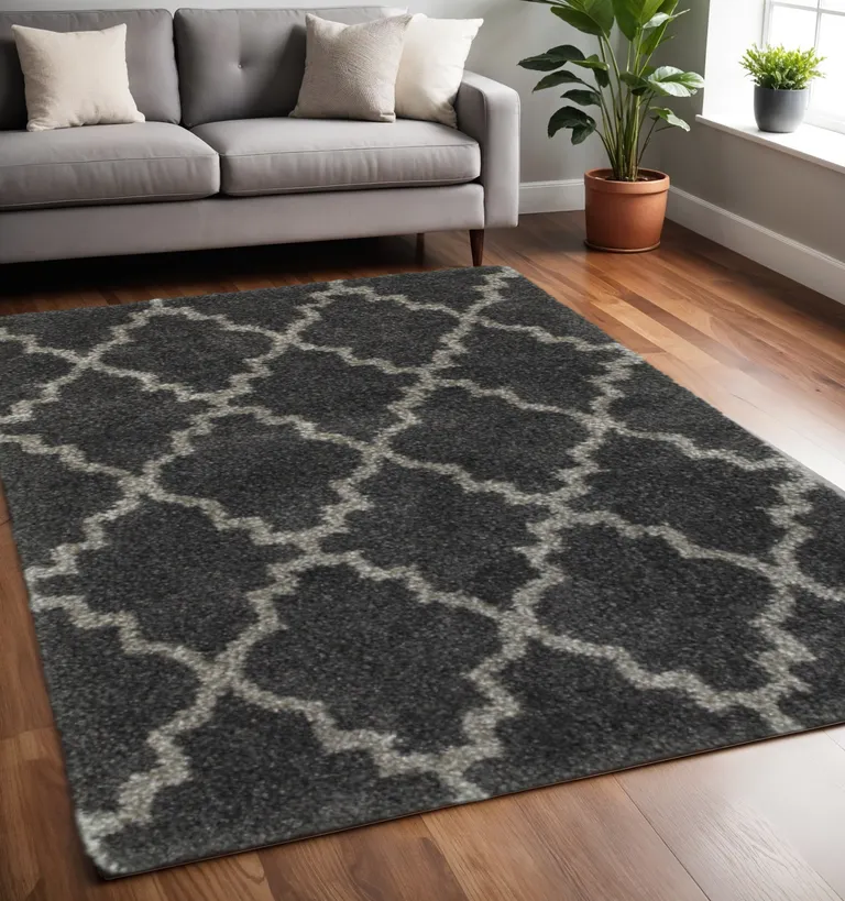 Charcoal And Grey Geometric Shag Power Loom Stain Resistant Area Rug Photo 5