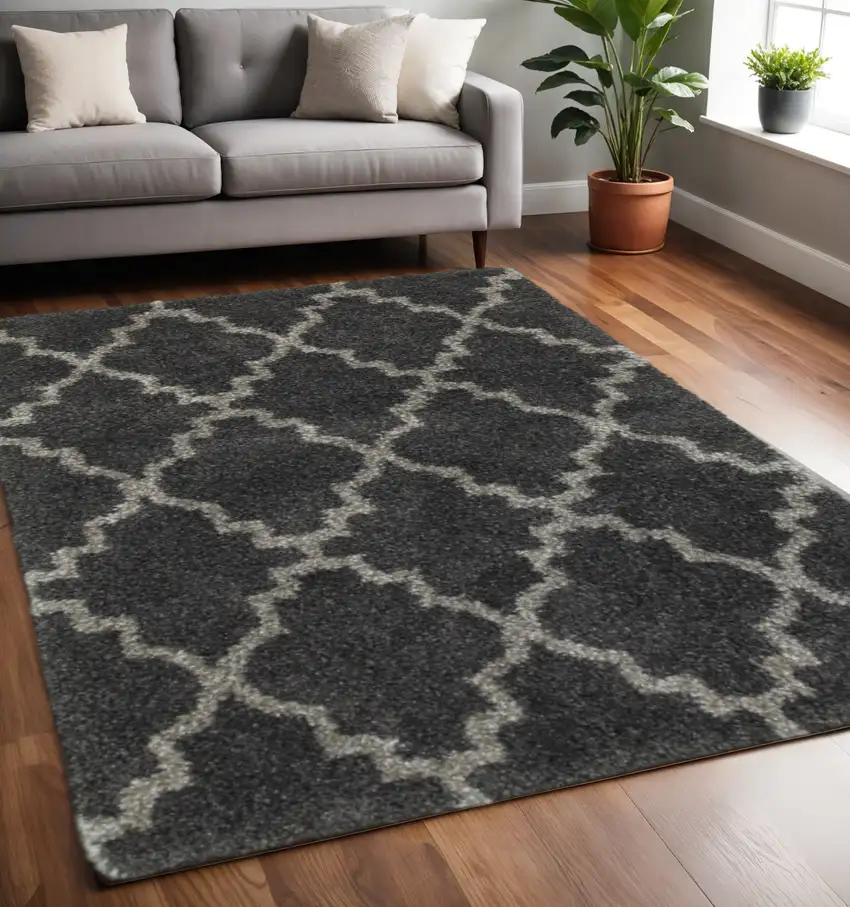 Charcoal And Grey Geometric Shag Power Loom Stain Resistant Area Rug Photo 1