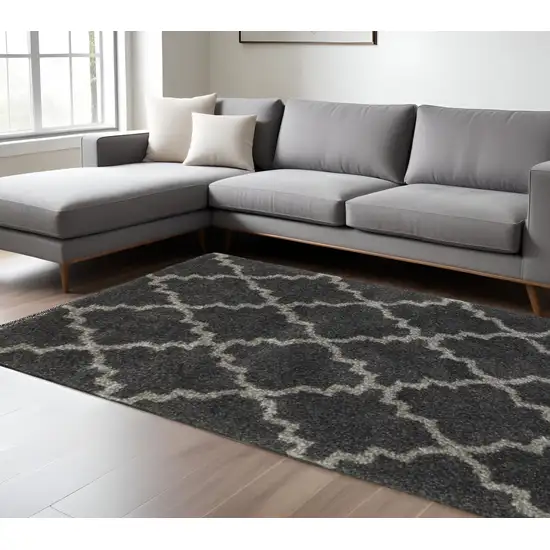 Charcoal And Grey Geometric Shag Power Loom Stain Resistant Area Rug Photo 1