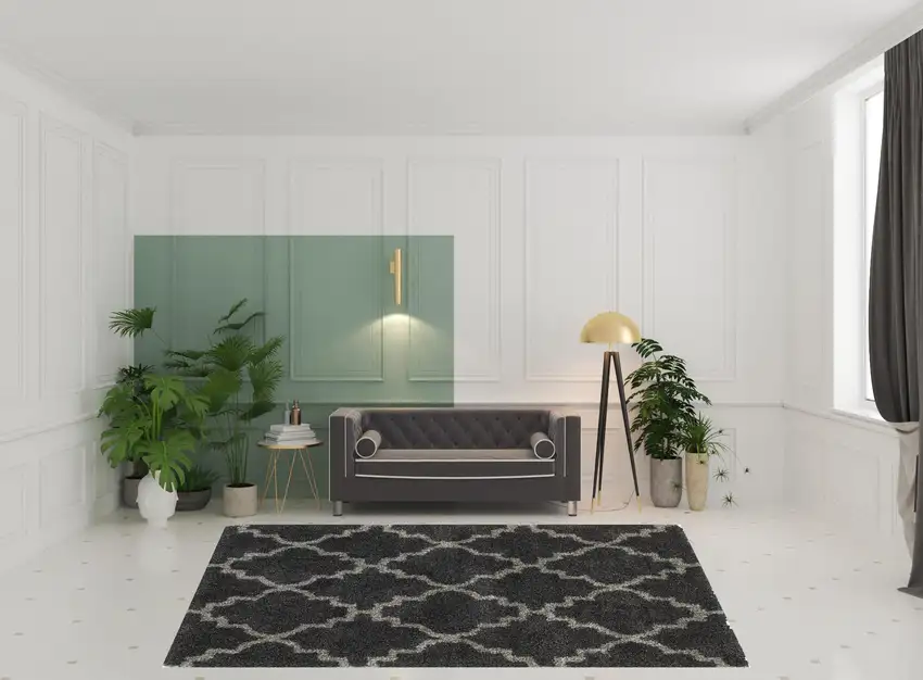 Charcoal And Grey Geometric Shag Power Loom Stain Resistant Area Rug Photo 2
