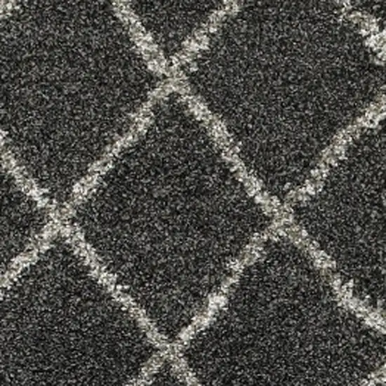 Charcoal And Grey Geometric Shag Power Loom Stain Resistant Runner Rug Photo 3