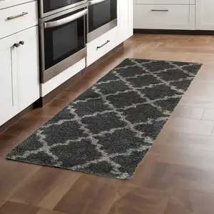 Photo of Charcoal And Grey Geometric Shag Power Loom Stain Resistant Runner Rug