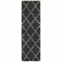 Photo of Charcoal And Grey Geometric Shag Power Loom Stain Resistant Runner Rug
