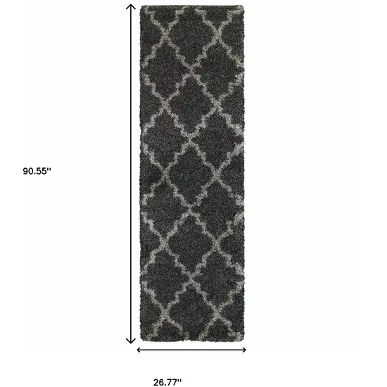 Charcoal And Grey Geometric Shag Power Loom Stain Resistant Runner Rug Photo 4