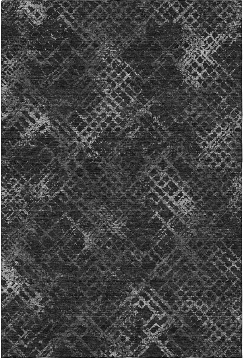 Charcoal And Ivory Abstract Geometric Washable Area Rug With UV Protection Photo 4