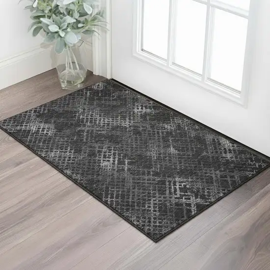 Charcoal And Ivory Abstract Geometric Washable Area Rug With UV Protection Photo 2