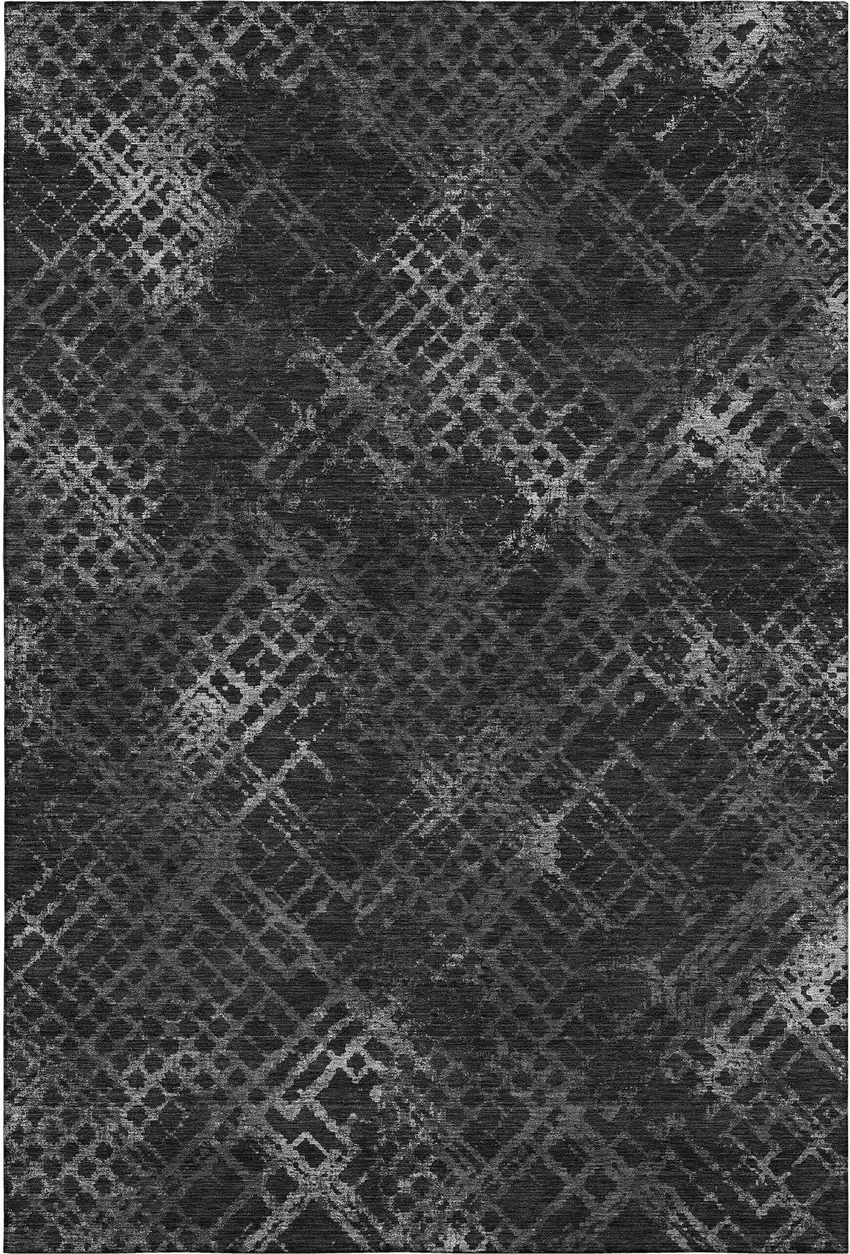 Charcoal And Ivory Abstract Geometric Washable Area Rug With UV Protection Photo 1