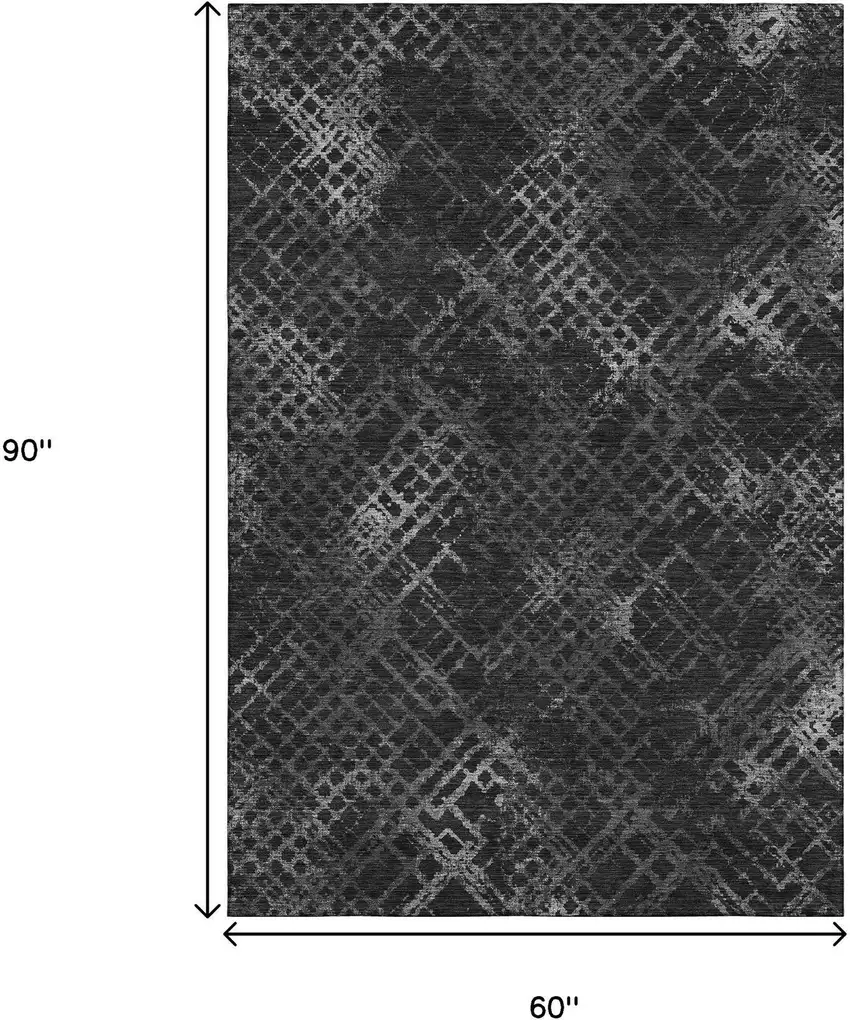 Charcoal And Ivory Abstract Geometric Washable Area Rug With UV Protection Photo 3