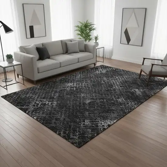 Charcoal And Ivory Abstract Geometric Washable Area Rug With UV Protection Photo 2