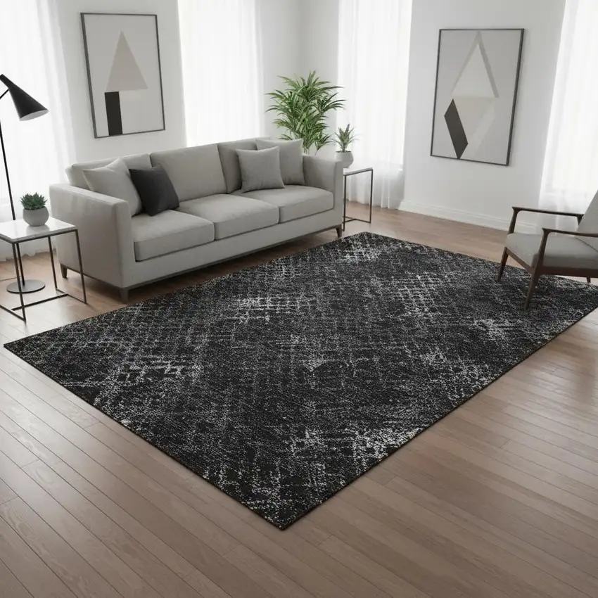 Charcoal And Ivory Abstract Geometric Washable Area Rug With UV Protection Photo 2