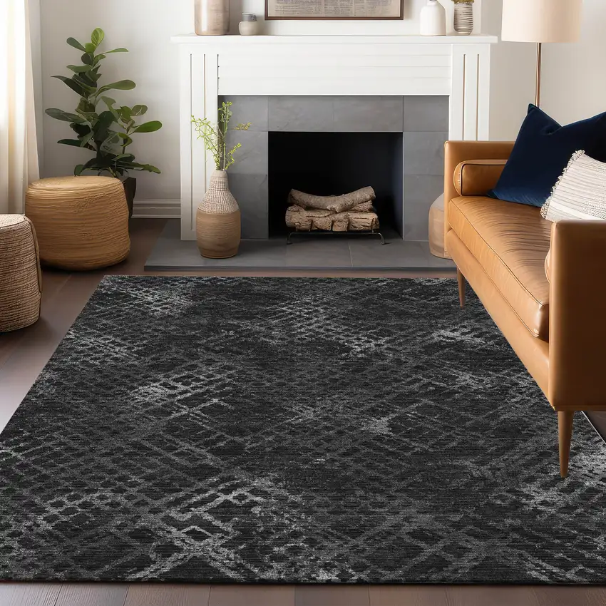 Charcoal And Ivory Abstract Geometric Washable Area Rug With UV Protection Photo 6