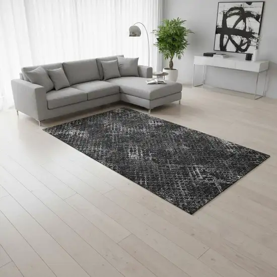 Charcoal And Ivory Abstract Geometric Washable Area Rug With UV Protection Photo 2