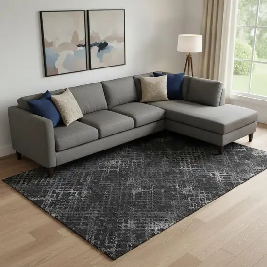 Charcoal And Ivory Abstract Geometric Washable Area Rug With UV Protection Photo 1