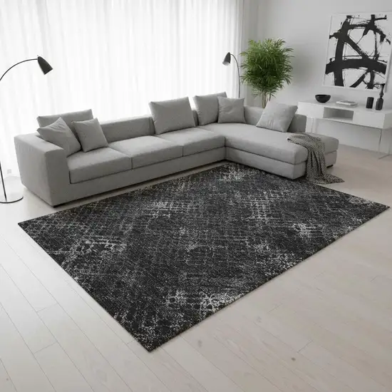 Charcoal And Ivory Abstract Geometric Washable Area Rug With UV Protection Photo 2