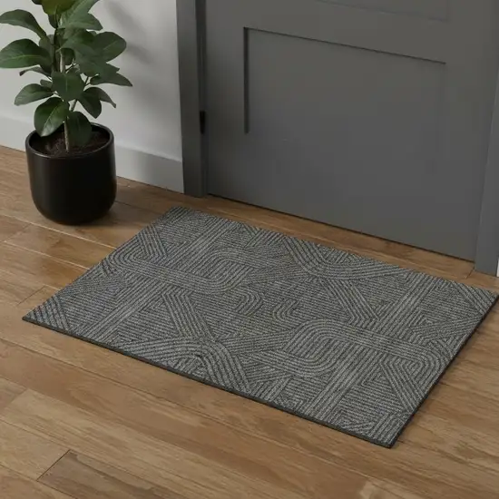 Charcoal And Ivory Abstract Geometric Washable Area Rug With UV Protection Photo 1