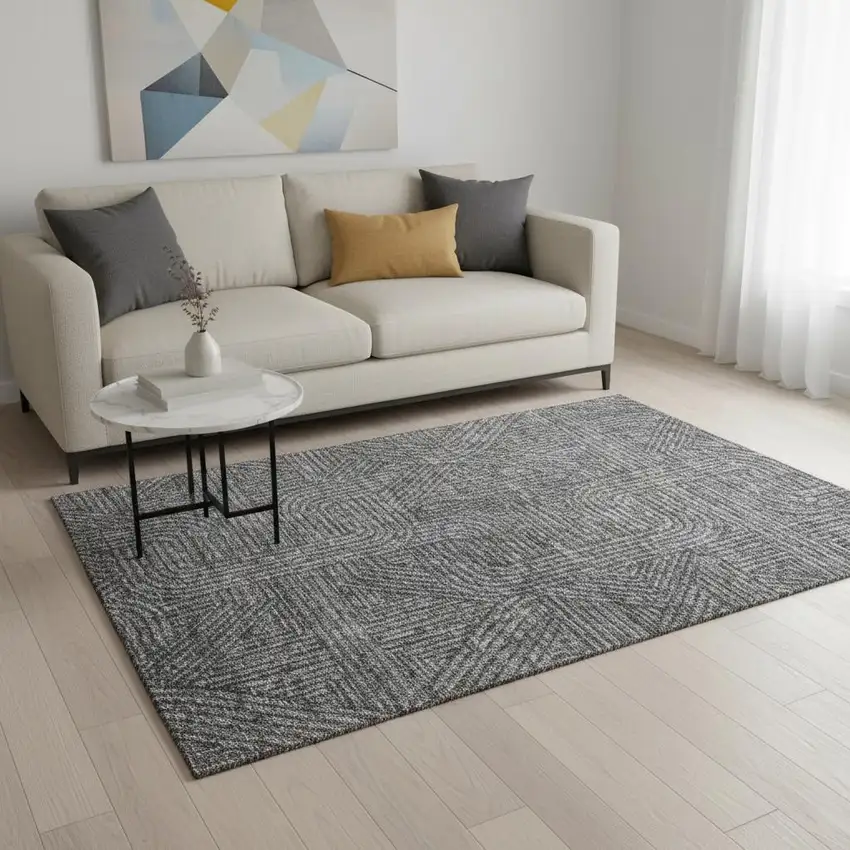 Charcoal And Ivory Abstract Geometric Washable Area Rug With UV Protection Photo 2