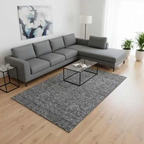 Charcoal And Ivory Abstract Geometric Washable Area Rug With UV Protection Photo 2