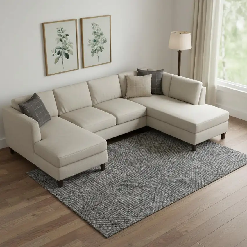 Charcoal And Ivory Abstract Geometric Washable Area Rug With UV Protection Photo 1