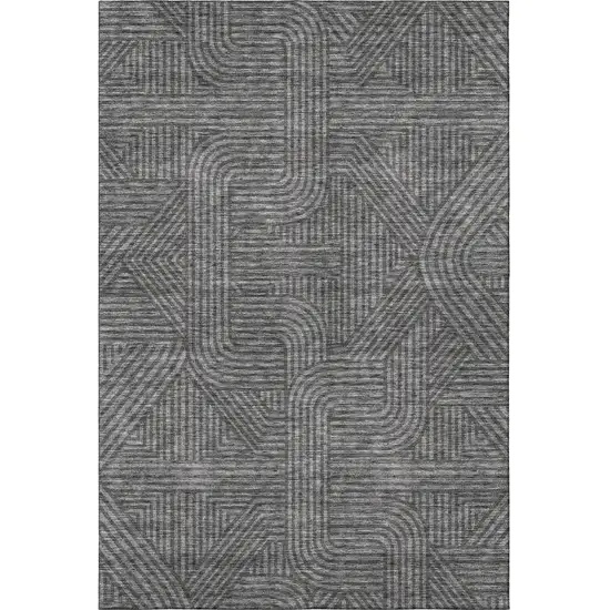 Charcoal And Ivory Abstract Geometric Washable Area Rug With UV Protection Photo 4