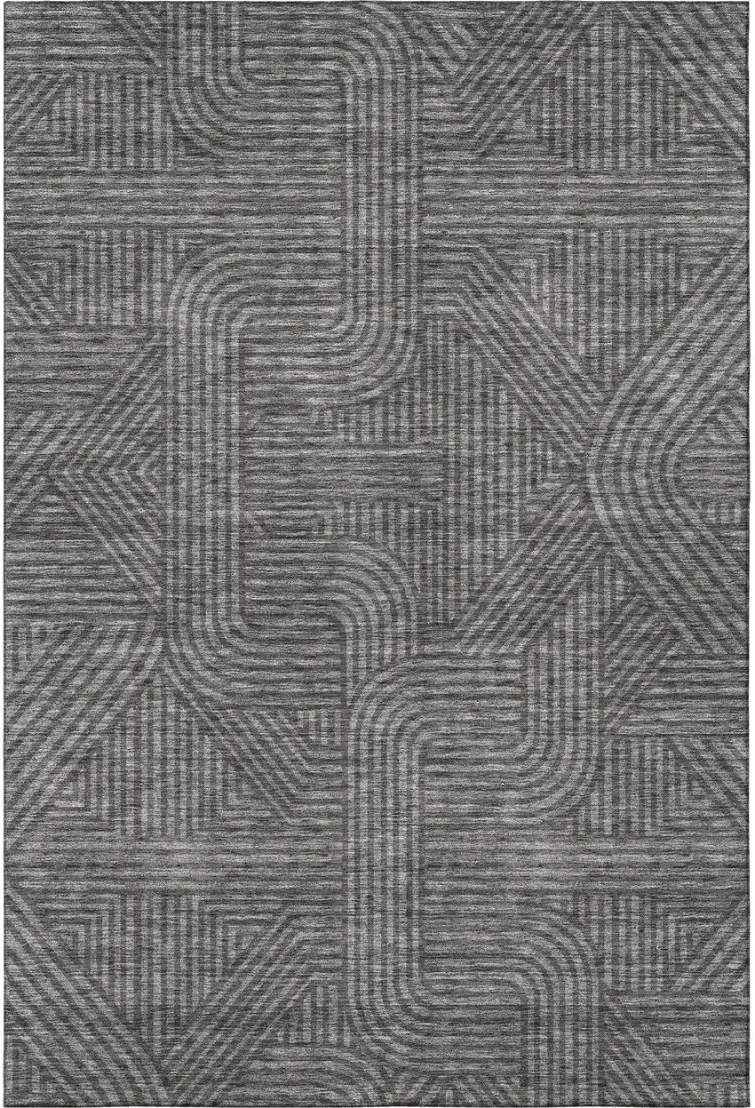 Charcoal And Ivory Abstract Geometric Washable Area Rug With UV Protection Photo 4