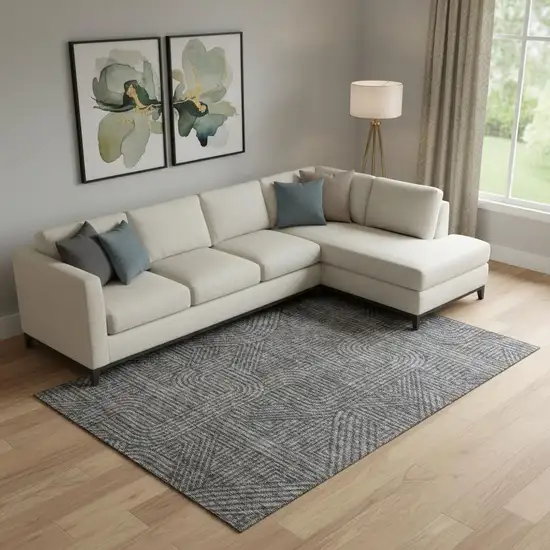 Charcoal And Ivory Abstract Geometric Washable Area Rug With UV Protection Photo 1