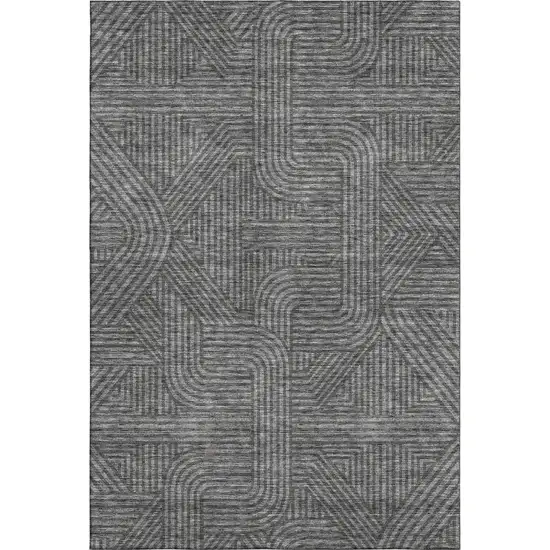 Charcoal And Ivory Abstract Geometric Washable Area Rug With UV Protection Photo 1