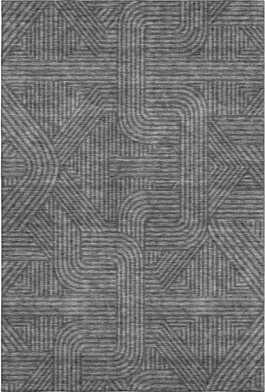 Charcoal And Ivory Abstract Geometric Washable Area Rug With UV Protection Photo 1