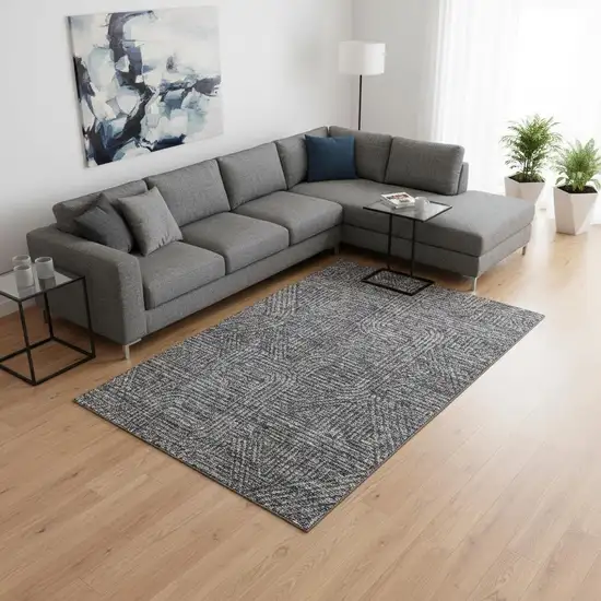 Charcoal And Ivory Abstract Geometric Washable Area Rug With UV Protection Photo 2