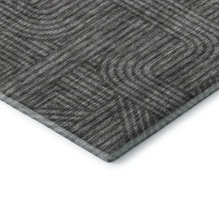Charcoal And Ivory Abstract Geometric Washable Area Rug With UV Protection Photo 8