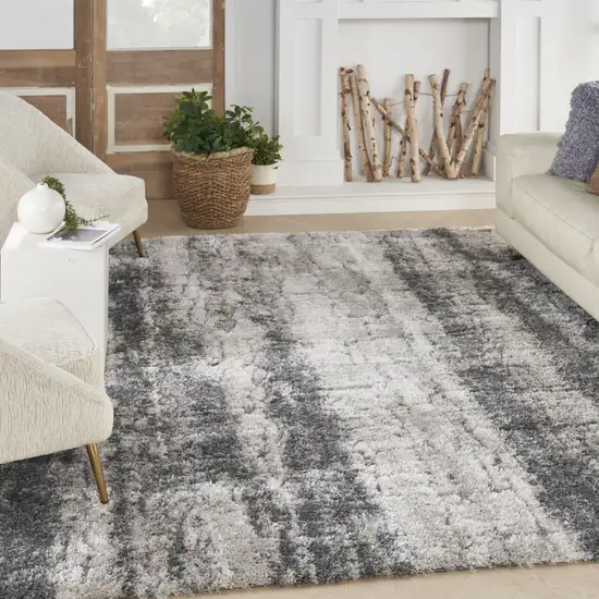 Charcoal And Ivory Abstract Shag Distressed Area Rug Photo 6