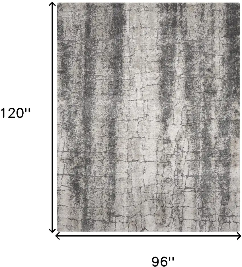 Charcoal And Ivory Abstract Shag Distressed Area Rug Photo 3