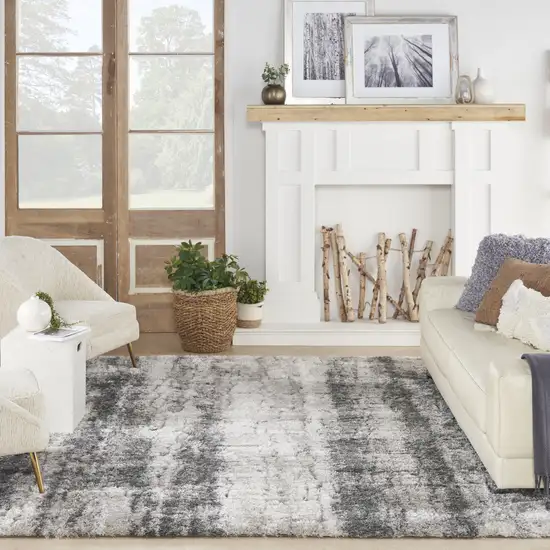 Charcoal And Ivory Abstract Shag Distressed Area Rug Photo 8