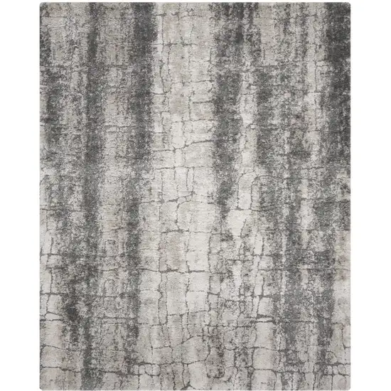 Charcoal And Ivory Abstract Shag Distressed Area Rug Photo 1