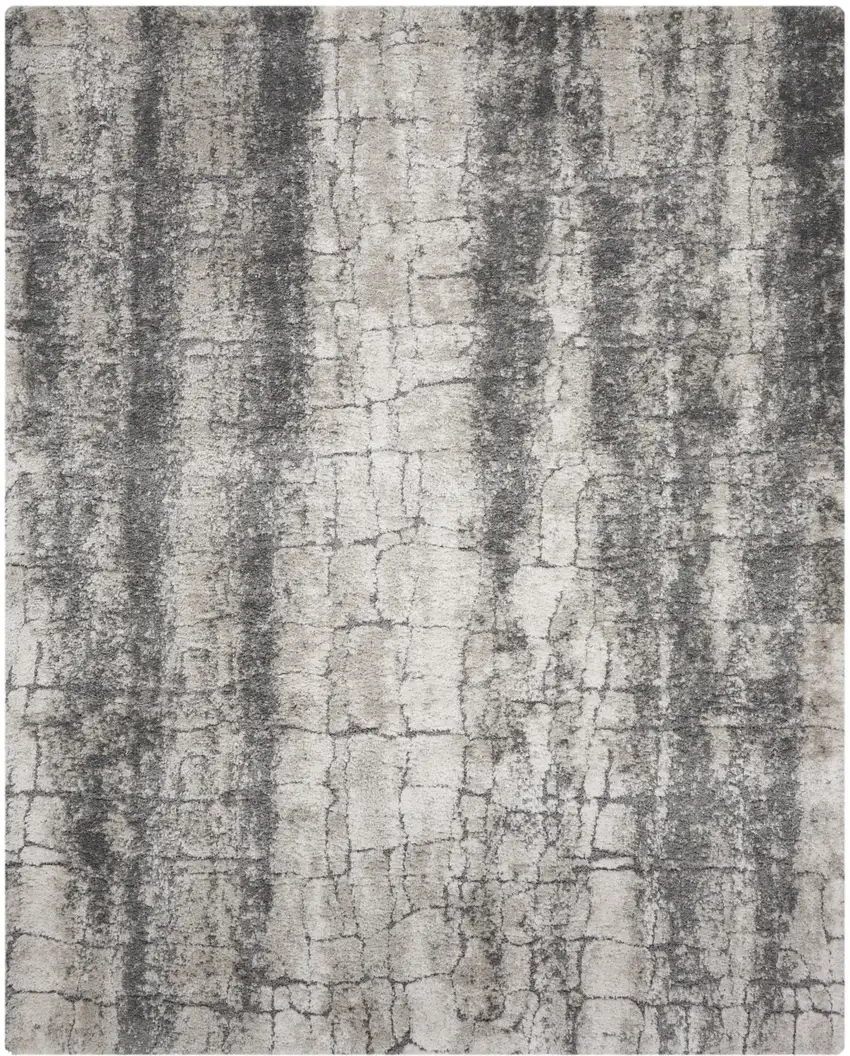 Charcoal And Ivory Abstract Shag Distressed Area Rug Photo 1