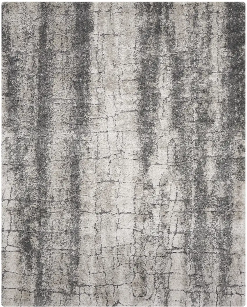 Charcoal And Ivory Abstract Shag Distressed Area Rug Photo 2