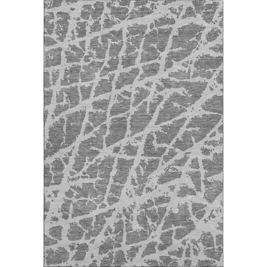 Charcoal And Ivory Abstract Washable Area Rug With UV Protection Photo 1